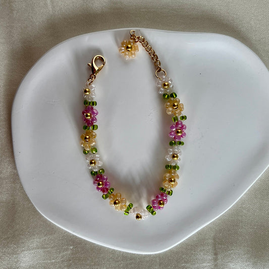 Flower Pearl Armband Rosa/Grün